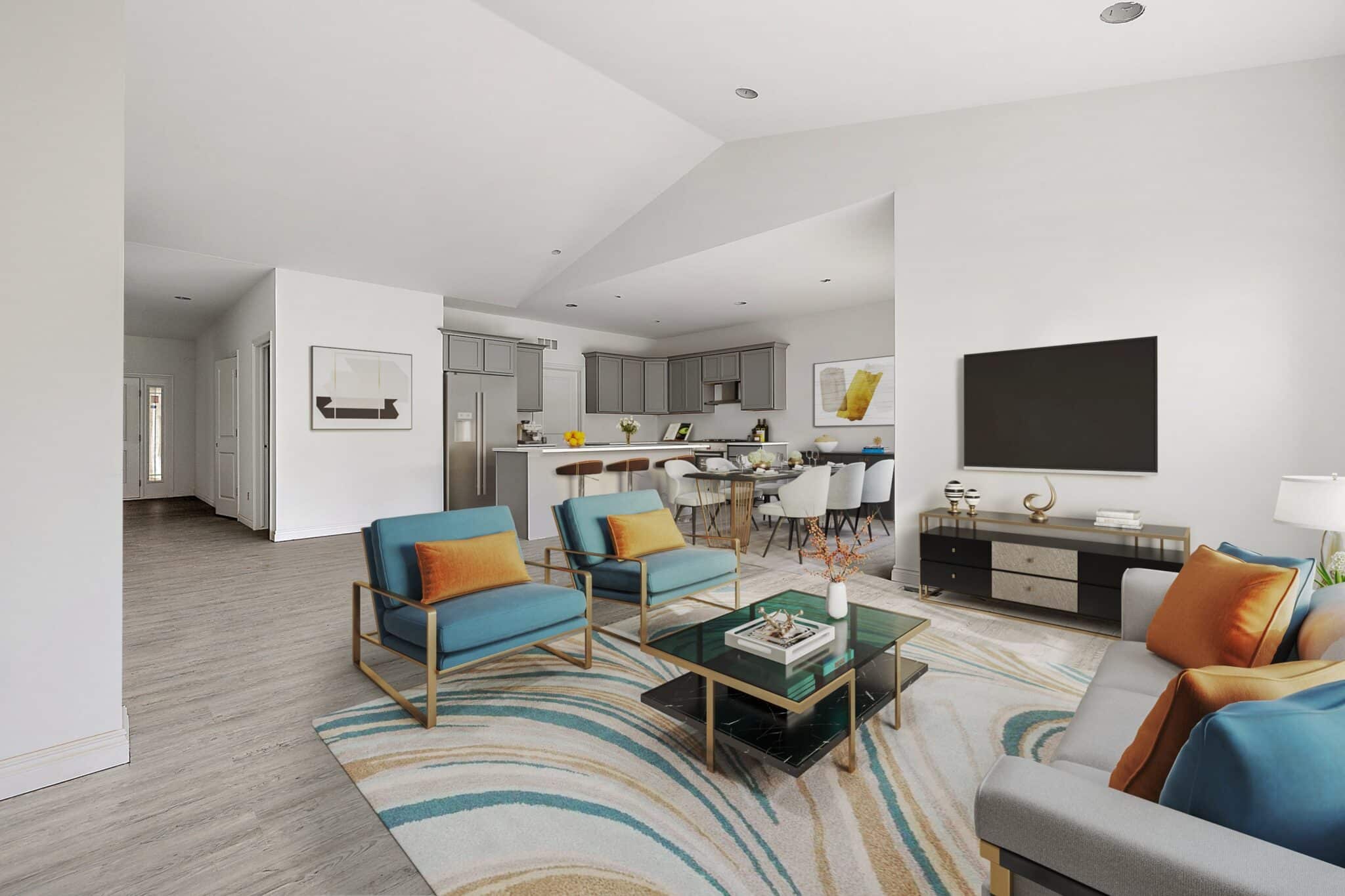 a living room filled with furniture and a tv